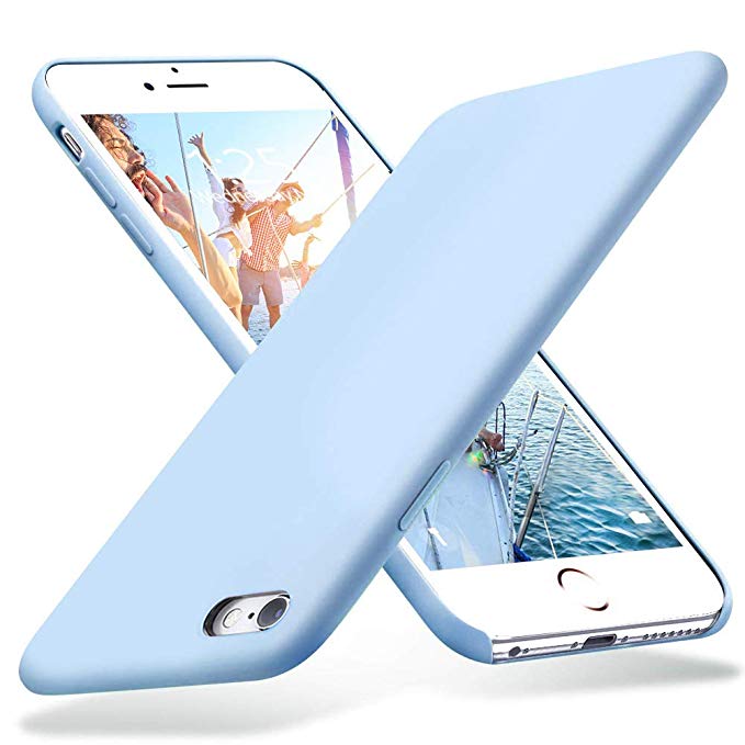 KUMEEK iPhone 6s Plus Case, iPhone 6 Plus Case, Liquid Silicone Rubber with Soft Microfiber Cloth Cushion Protective Case Thin Slim for iPhone 6s Plus/iPhone 6 Plus - Light Blue