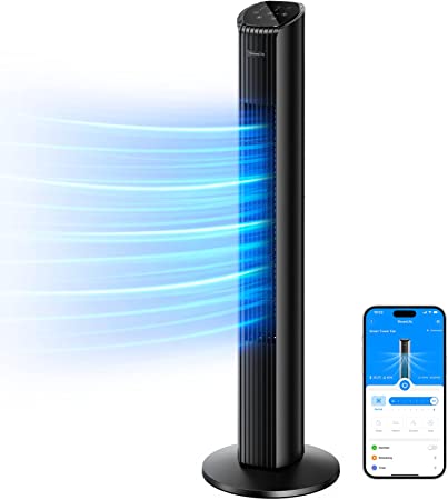 Govee Life 36'' Smart Tower Fan for Bedroom, Oscillating Fan with Temperature Auto-Reflect, Room Fan with 8 Speeds, 4 Modes, 24H Timer with APP, Works with Alexa, Floor Fan for Home Office