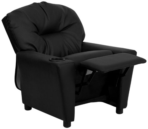 Flash Furniture BT-7950-KID-BK-LEA-GG Contemporary Black Leather Kids Recliner with Cup Holder