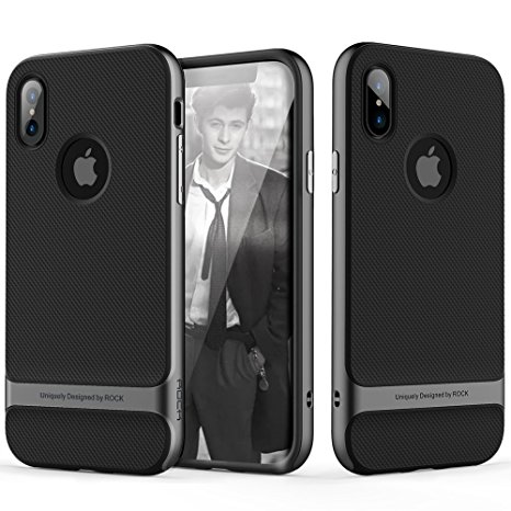 iPhone X Case, ROCK [Royce] - Black & Iron Grey [Ultra Thin][Heavy Duty][Metal Texture Side Buttons][Dual Layered][Slim Fit][Hard PC   Soft TPU] For Apple iPhone X