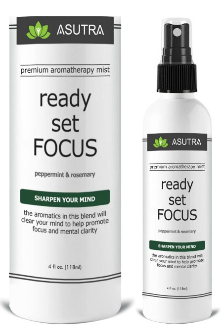 Premium Aromatherapy Mist - "READY, SET, FOCUS" - Improve Mental Clarity - 100% ALL NATURAL & ORGANIC Room & Body Mist, Essential Oil Blend - Peppermint & Rosemary - 100% GUARANTEED