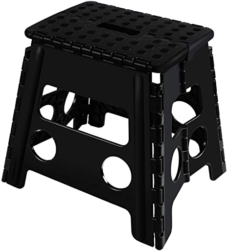 Topfun Folding Step Stool, 13 inch Non-Slip Footstool for Adults or Kids, Sturdy Safe Enough, Holds up to 300 Lb, Foldable Step Stools Storage/Open Easy, for Kitchen,Toilet,Office,RV (Black, 13inch)