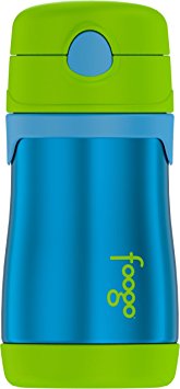 Thermos FOOGO Vacuum Insulated Stainless Steel 10-Ounce Straw Bottle, Blue/Green