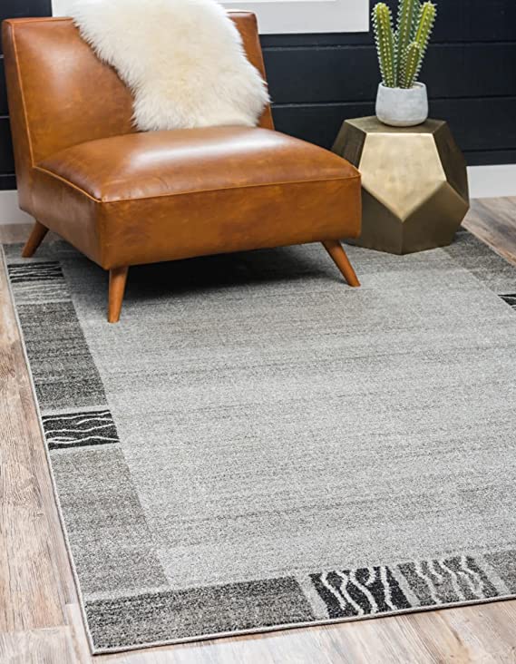 Unique Loom Del Mar Collection Area Rug-Transitional Inspired with Modern Contemporary Design, 7 ft x 10 ft, Light Gray/Beige