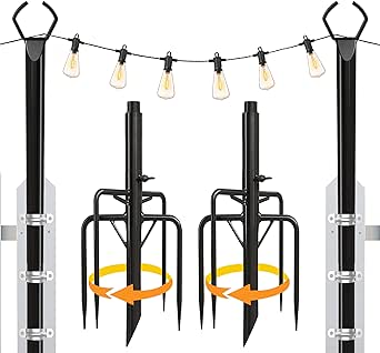 Utopia Home String Light Poles 2 Pack 9ft String light poles for Outside, Outdoor String Light Pole for Garden, Outdoor Light Poles for String Lights, Patio String Light Poles for fence - Black