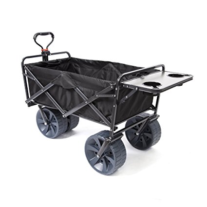 Mac Sports Heavy Duty Collapsible Folding All Terrain Utility Wagon Beach Cart (Black with Table)