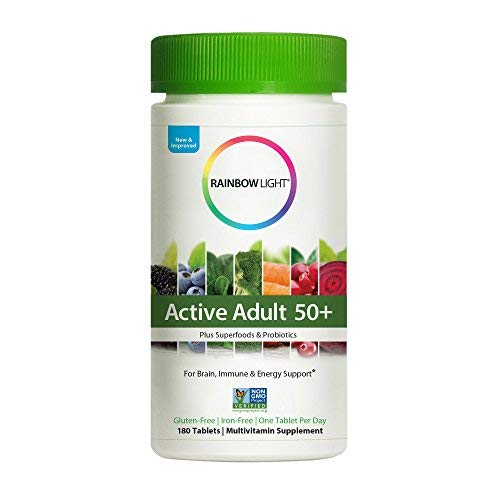 Rainbow Light - Active Adult 50  Non-GMO Project Verified Multivitamin - Plus Superfoods & Probiotics - Daily Vitamin and Mineral Supplement, Brain, Immu ne and Energy Support - 180 Tablets