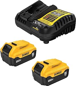 DEWALT 20V MAX Lithium-Ion Battery 2-Pack and Charger, 5.0 Ah, Battery Starter Kit (DCB205-2c)