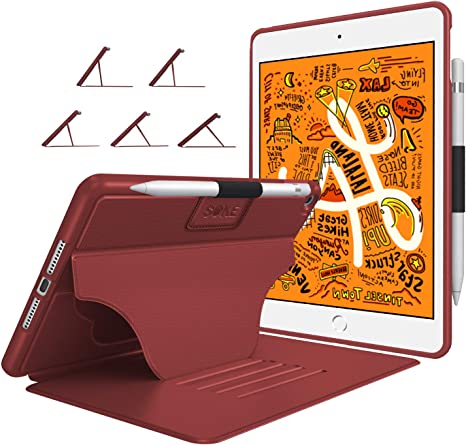 Soke Case - iPad Mini 5 Case 2019 (5th Generation), [Luxury Series] Extra Protective But Slim, Strong Magnetic, 4 Convenient Stand Angles, Auto Sleep/Wake Cover, Elastic Pencil Holder(Wine Red)