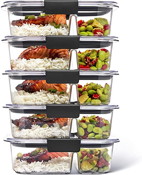 Rubbermaid Brilliance Meal Prep Containers, 2-Compartment Food Storage Containers, 2.85 Cup, 5-Pack