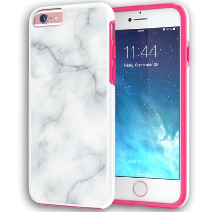 iPhone 6 6s Case, True Color® White Marble [Stone Texture Collection] Slim Hybrid Hard Back   Soft TPU Bumper Protective Durable [True Protect Series] iPhone 6 / 6s 4.7"- Hot Pink Bumper