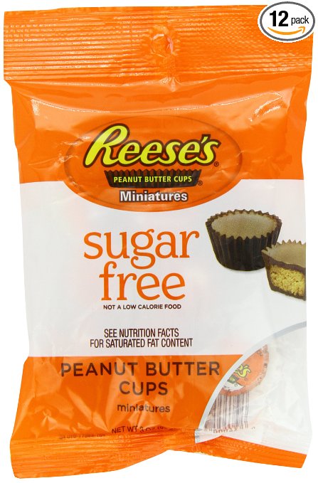 REESE'S Peanut Butter Cup Miniatures (Sugar Free, 3-Ounce Bags, Pack of 12)