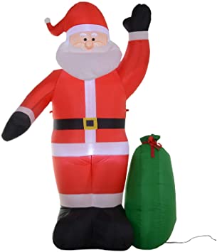 HOMCOM Santa Claus Inflable Papa Noel Hinchable Decoración Navideña Decoración Navideña con Luz LED Soplador Accesorios Incluidos 160×80×240cm