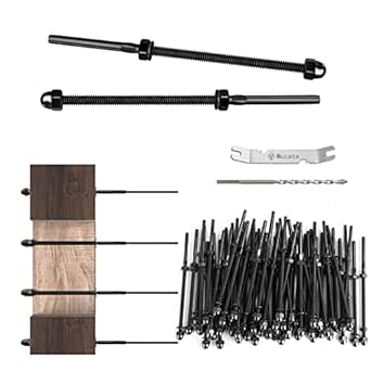 Muzata 60Pack Black Cable Railing Kit Hand Swage Threaded Stud Tensioner for 1/8" Cable for 4x4 2x2 Wood Metal Post Deck Stair Cable Railing Hardware T316 Stainless Steel CR39