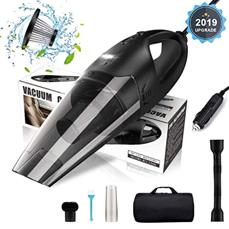 MOICO Car Vacuum Cleaner, High Power Portable Vacuum Small Handheld Cleaning Corded 5000PA Wet and Dry Use with LED Light Low Noise 16.4FT(5M) DC 12V Carry Bag for All Vehicles