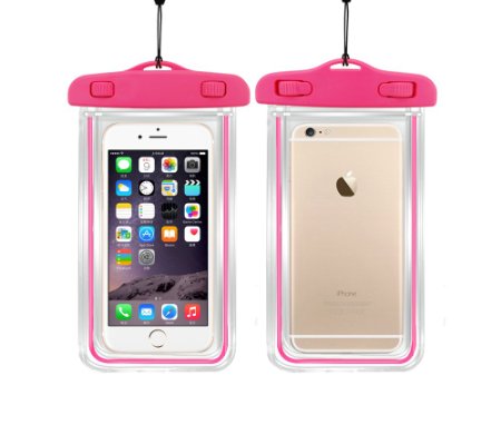 Waterproof Case for iPhone 6 5S 5, Galaxy Note 4 3 - Universal Portable Waterproof Pouch with Touch Responsive Front and Back Transparent Screen Protector Windows[One Year Warranty] Fits any version of Apple iPhone 5S 4S 4, iPod Touch, Samsung Galaxy S5 S4 Mini Active; LG Optimus G4 G3 G2; HTC One M9 M8 M7 M4; Google Nexus 6 5 4 - Fluorescent Good To Recognize at night