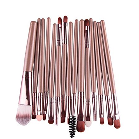 Makeup Brush，Canserin 15 pcs/Sets Eye Shadow Foundation Eyebrow Lip Brush Makeup Brushes Tool (Gold )