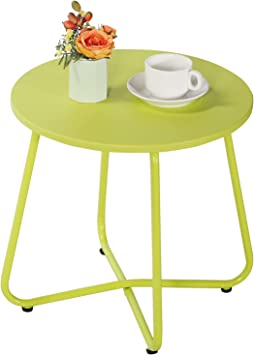 VECELO Patio Outdoor Side Snack Table,Small Round Anti-Rust Metal Style for Garden Balcony, Yard,Living Room,Green, 1 Set