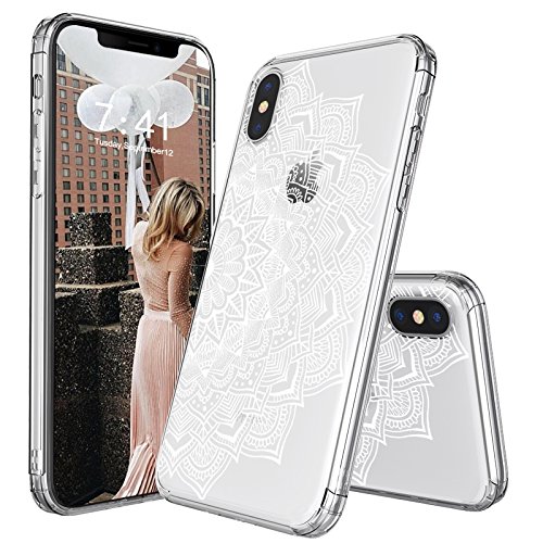 iPhone X Case, iPhone 10 Case, MOSNOVO Half Mandala Henna Lace Pattern Printed Clear Design Transparent Plastic Back Case with TPU Bumper Protective Case Cover for iPhone X / iPhone 10