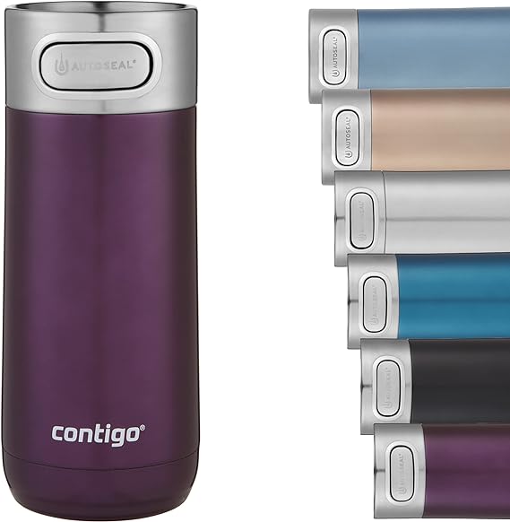 Contigo Luxe Autoseal Travel Mug, Stainless Steel Thermal Mug, Vacuum Flask, Leakproof Tumbler, dishwasher safe, Coffee Mug with BPA Free Easy-Clean Lid, Merlot, 360 ml