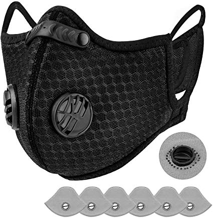 AstroAI N99 Reusable Dust Mask with Filters - Personal Protective Adjustable for Woodworking, Flu, Construction, Allergies, Pollen, Outdoor (Black, 1 Mask   6 Extra Activated Carbon Filters Included)