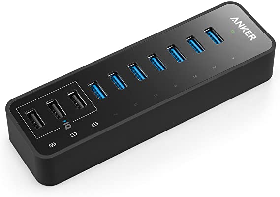 Anker 10 Port 60W Data Hub with 7 USB 3.0 Ports and 3 PowerIQ Charging Ports for Macbook, Mac Pro/mini, iMac, XPS, Surface Pro, iPhone 7, 6s Plus, iPad Air 2, Galaxy Series, Mobile HDD, and More