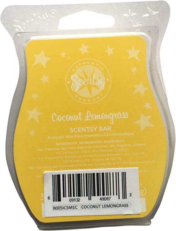 Scentsy Coconut Lemongrass Bar Wickless Candle Tart Warmer Wax, 3.2 fl. oz.