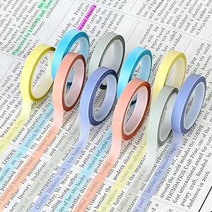 10 Rolls Highlighter Tape Colored Transparent Marking Sticker Removable Fluorescent Neon Tape Annotation Supplies for Teachers Students Reading Home Office, 0.23inch X 16ft, 5 Color