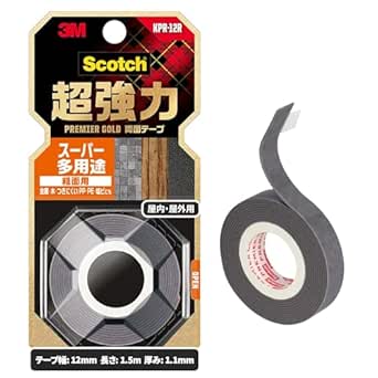 3M 両面テープ 超強力 スーパー多用途 粗面用 幅12mm 長さ1.5ｍ スコッチ KPR-12R 小巻 プレミアゴールド