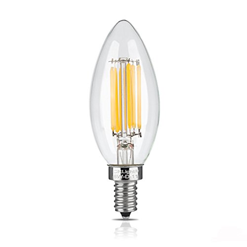 CRLight 6W Non Dimmable LED Filament Candle Light Bulb,2700K Warm White 600LM,E12 Candelabra Base Lamp C35 Bullet Top,60W Incandescent Replacement