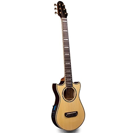 Lindo Solid Spruce Top Voyager Electro-Acoustic Travel Guitar with SV-M700 Blend Preamp/LCD tuner & Moulded Hard Case