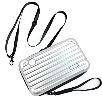 Mygogo Hard Shell Travel Comestic Case Waterproof Makeup Handy Bag Dual-Use bag Mini Suitcase Handbag Case Crossbody Bag Case with Wrist Strap and Shoulder Strap (Silver)