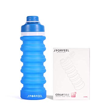 SPORFEEL Eco-Friendly Collapsible Water Bottle Reusable Water Bottles Travel Water Bottle BPA Free FDA Approved Food-Grade Silicone Lightweight Portable Leak Proof Foldable, 18.6oz