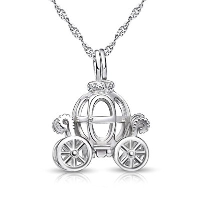 925 Sterling Silver Pumpkin Carriage Pendant Necklace,18"