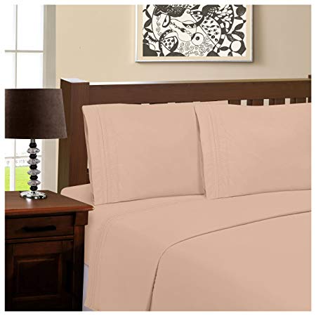 Superior Infinity Embroidered Luxury Soft, Cooling 100% Brushed Microfiber Pillowcase Set of 2, Light Weight and Wrinkle Resistant - 20” x 40” King Pillowcase, Tan