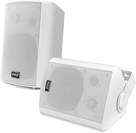 Wall Mount Home Speaker System - Active   Passive Pair Wireless Bluetooth Compatible Indoor / Outdoor Water-resistant Weatherproof Stereo Sound Speaker Set with AUX IN - Pyle PDWR51BTWT (White)