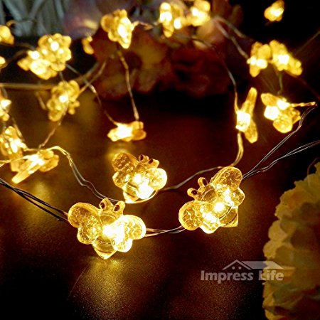 Bee Rope Lights String By IMPRESS LIFE Flexible Copper Wire 10ft 40 LEDs with Remote for Covered Outdoor, Indoor, Wedding, Spring, Baby Shower, Birthday Parties & Home Decorations