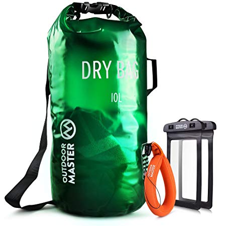 OutdoorMaster Dry Bag OPAK - Waterproof, Lightweight Dry Sack with 2 x Free Waterproof Cell Phone Cases - for The Beach, Boating, Fishing, Kayaking, Swimming, Rafting