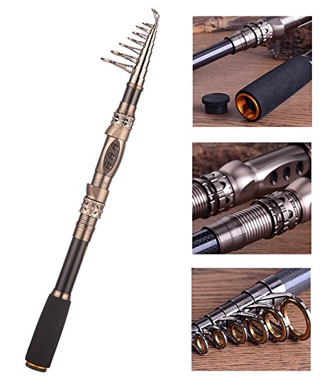 PLUSINNO Telescopic Fishing Rod and Reel Combos FULL Kit, Spinning Fishing Gear Organizer Pole Sets with Line Lures Hooks Reel and Fishing Carrier Bag Case Accessories