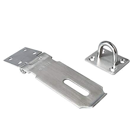 Sayayo Padlock Hasp Door Clasp Door Lock Gate Latch 4 inches, Stainless Steel Finished, Silver, EMS9