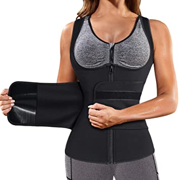 GAODI Women Waist Trainer Vest Workout Slim Corset Neoprene Sauna Tank Top Zipper Weight Loss Body Shaper