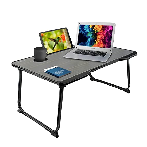 Portronics My Buddy One POR-1140 Multifunctional Folding Table Comes with Cup Holder, Mobile/Tablet Holder Extra Space, Ergonomic Design, Light Weight, Strong & Foldable, Supports Upto 17 inch Laptop (Black)