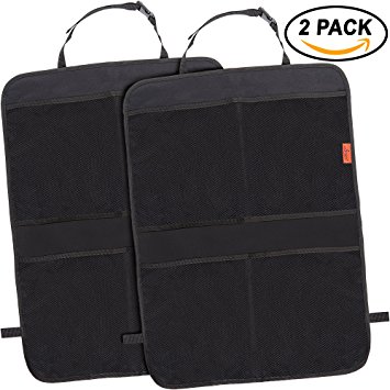 Kick Mat Car Seat Back Protectors with Odor Free, Premium Waterproof Fabric, Reinforced Corners to Prevent Sag, and 4 Mesh Pockets for Large Storage