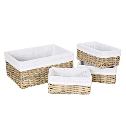 HOSROOME Handmade Wicker Storage Baskets Set Woven Decorative Organizing Nesting Baskets for Bedroom Bathroom(Set of 4,Beige)