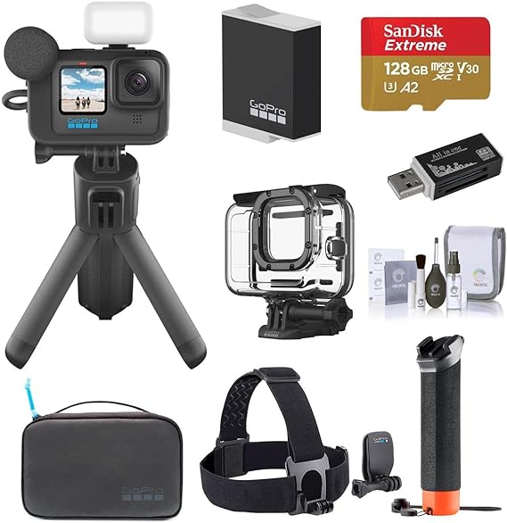 GoPro HERO11 Black Creator Edition Waterproof Action Camera Water Sport, Bundle with 128GB Memory Card, Protective Housing, Battery, Adventure Kit 2.0, Cleaning Kit