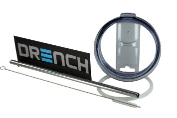 Drench 30oz. SHiV-R Accessory Bundle - Premium BPA Free Splash Proof and Straw Compatible Slide Lid, Premium 18/8 Custom Stainless Steel Straw and Cleaning Brush, BONUS! Xtra Rubber Lid Seal and Sticker