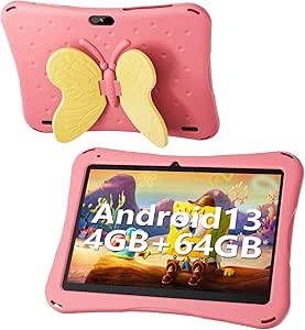 SGIN 10 Inch Tablet for Kids, Android 13 Kids Tablet with Kids Case, 4GB RAM 64GB ROM, 5000mAh, 1280 * 800 Display, Dual Camera, WiFi, Kidoz Pre Installed, Parental Control