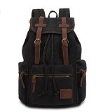 KINGLAKE Vintage Unisex Canvas Leather Backpack Rucksack Satchel Hiking Bag Shoolbag Bookbag