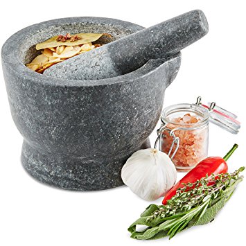 Andrew James Premium Solid Granite Pestle And Mortar With Spout For Easy Pouring - Large 15cm Diameter