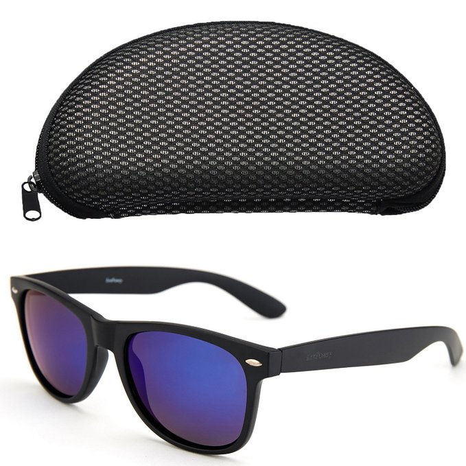 LotFancy 54mm Flat Matte Reflective Revo Lens Horn Rimmed Sunglasses,100% UV400